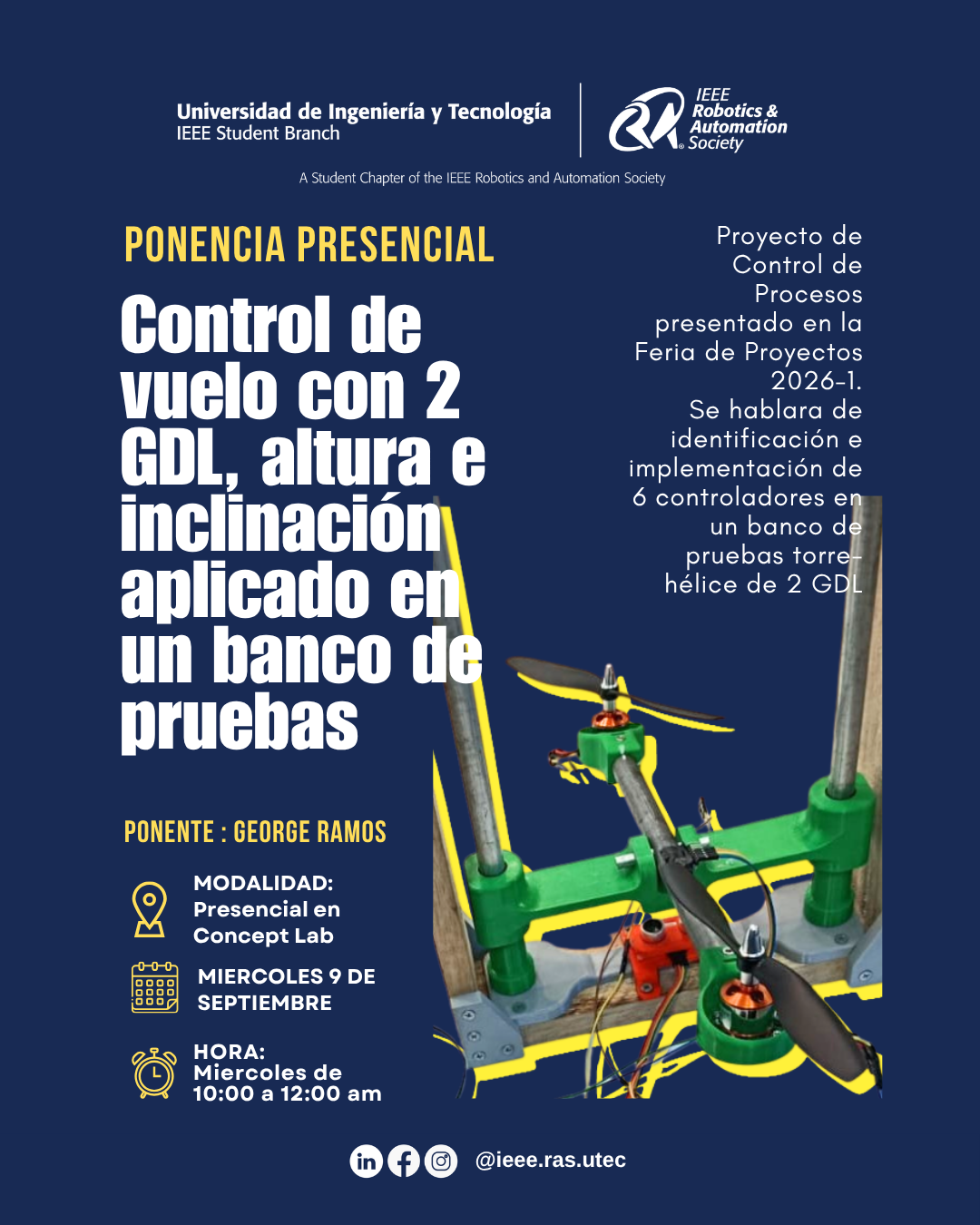 Control de vuelo con 2 GDL, altura e inclinación aplicado en un banco de pruebas