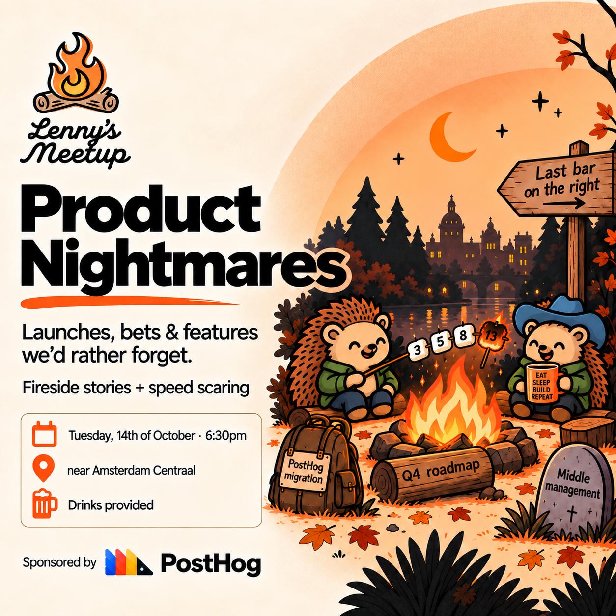 Lenny’s Newsletter Meetup in Amsterdam (with free drinks courtesy of PostHog) - Halloween edition