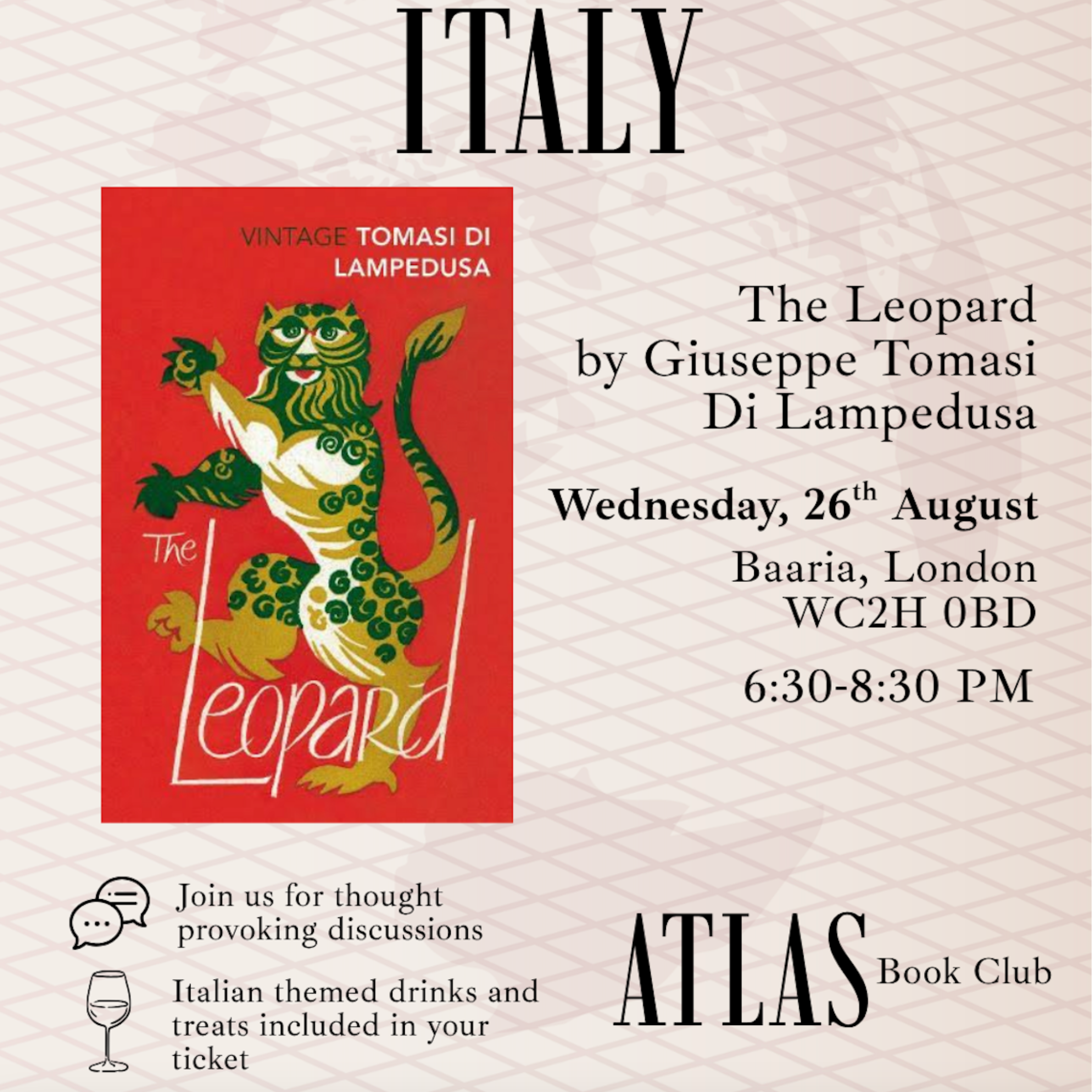Atlas Book Club: An Evening in Italy - The Leopard by Giuseppe Tomasi Di Lampedusa