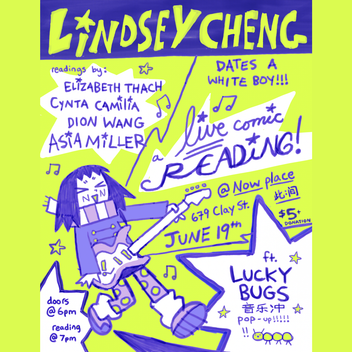 Cover art for #Lindsey Cheng Dates a White Boy!!! Live comic readings, Lucky Bugs pop-up, and artist meet-up — Now Place 此间