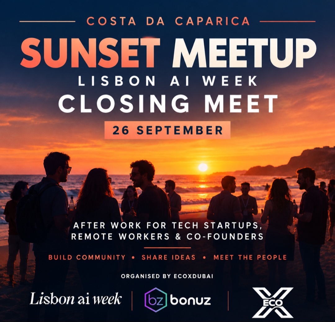 EcoX Sunset Meetup Abschluss der Lisbon AI Week Startups, Mitbegründer, Entwickler... Innovatoren