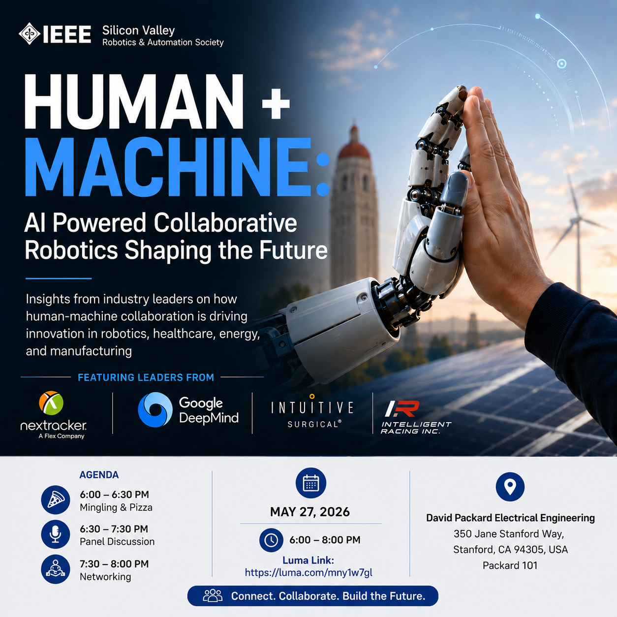 Cover art for #IEEE event: Human + Machine: AI Powered Collaborative Robotics Shaping the Future — David Packard Electrical Engineering