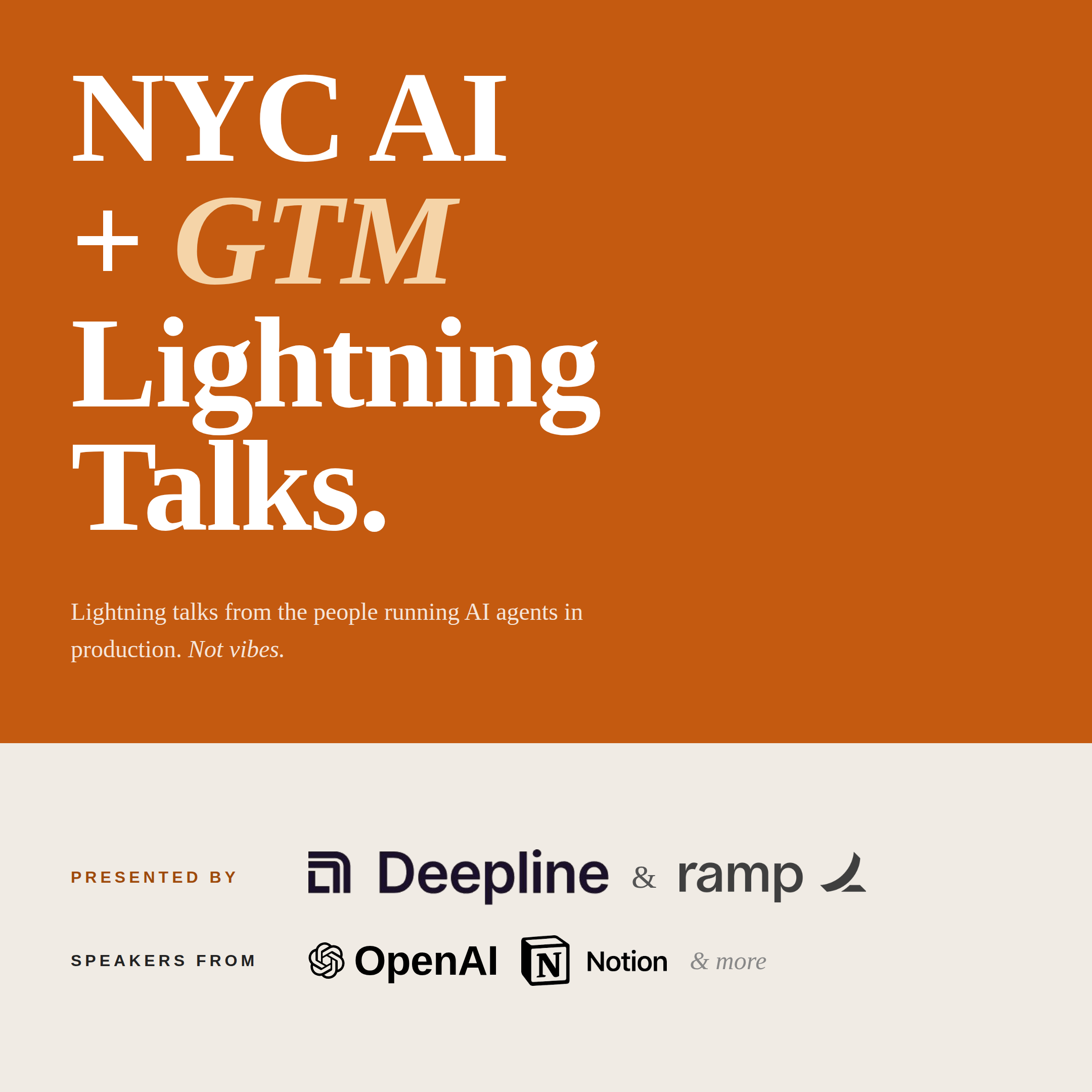Cover art for #GTM Eng NYC: Coding Agents + GTM Lightning Talks leaders from Deepline, OpenAI, Ramp, Notion & more — New York, NY