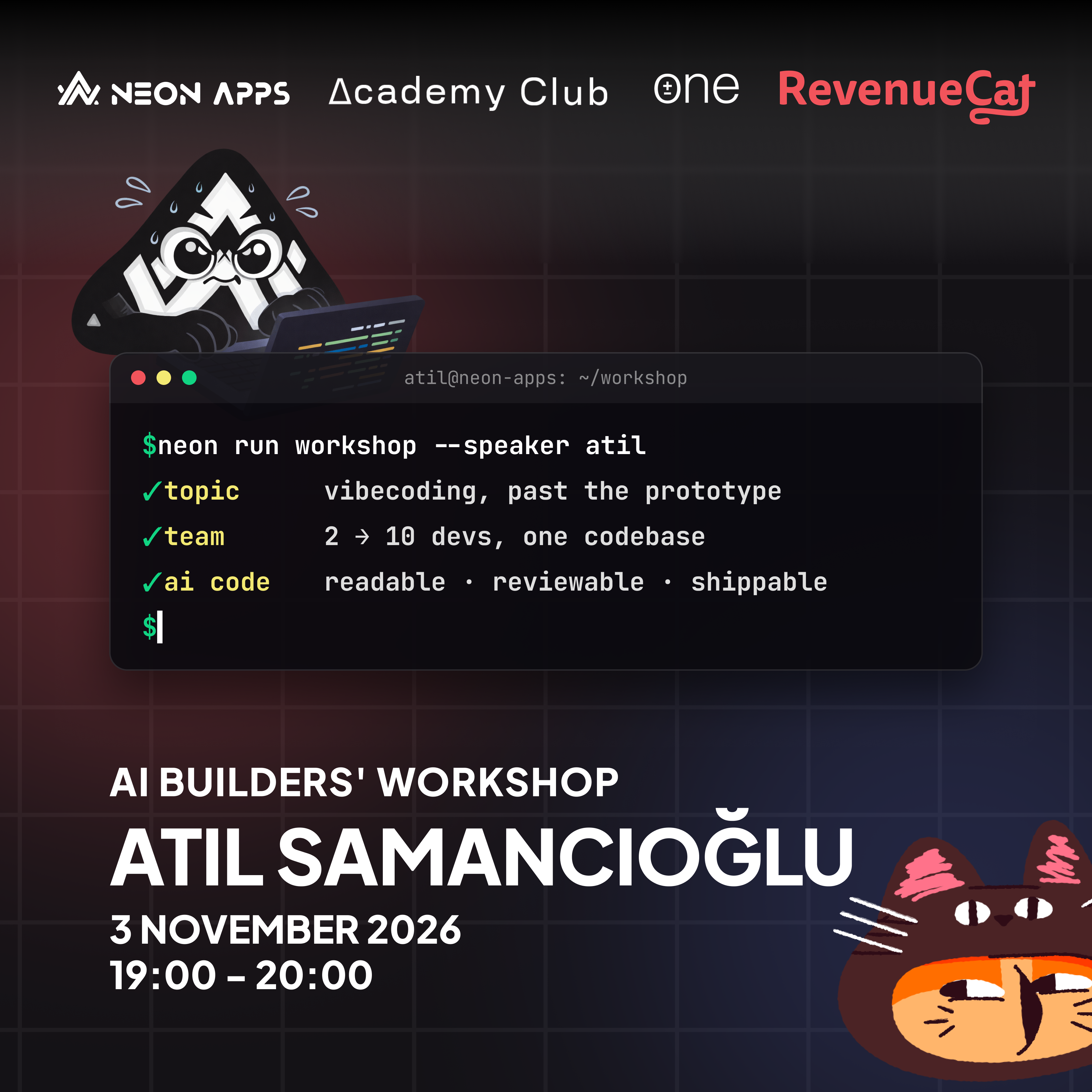 RevenueCat x Academy Club x Plus Minus One Neon Apps AI Builders' Workshop