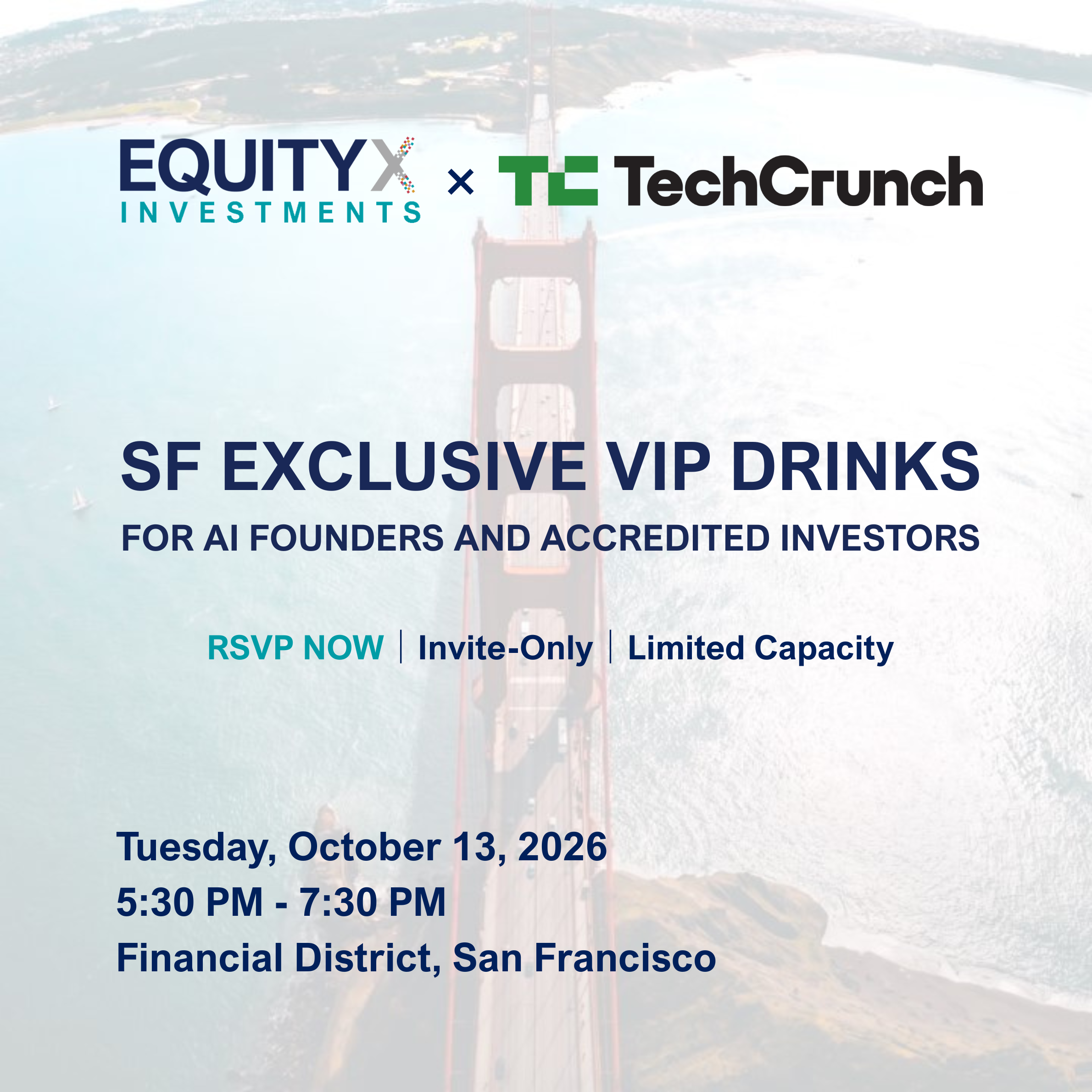 SF Exklusive VIP-Drinks für KI-Gründer (Seed bis Series A+) und akkreditierte Investoren - Nebenveranstaltung bei TechCrunch Disrupt 2026