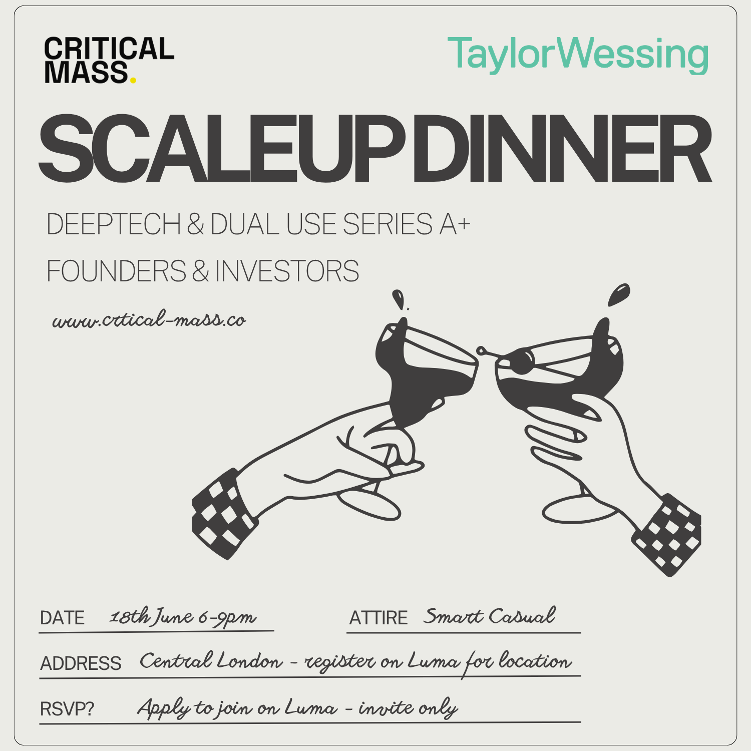 Cover art for #Scaleup Series A+ Founders & Investors - Deeptech & Dual Use Dinner with Taylor Wessing — London, United Kingdom