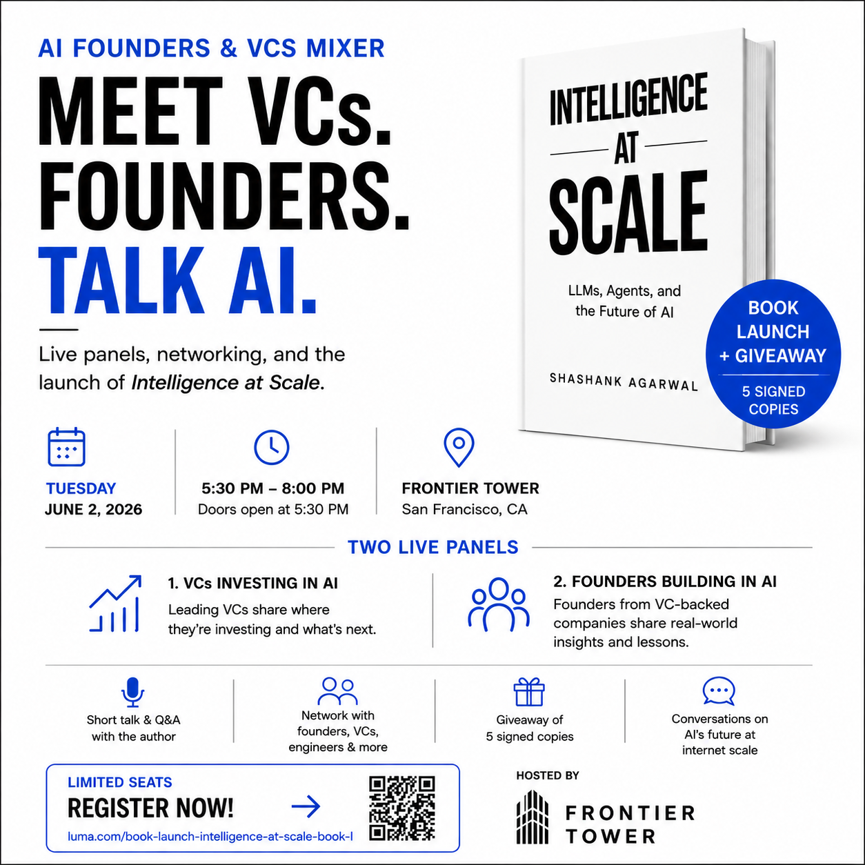 Cover art for #[AI Founders & VCs Mixer] Come meet VCs, Founders & talk AI. Book Launch - Intelligence at Scale. No — Frontier Tower 🧑‍🚀