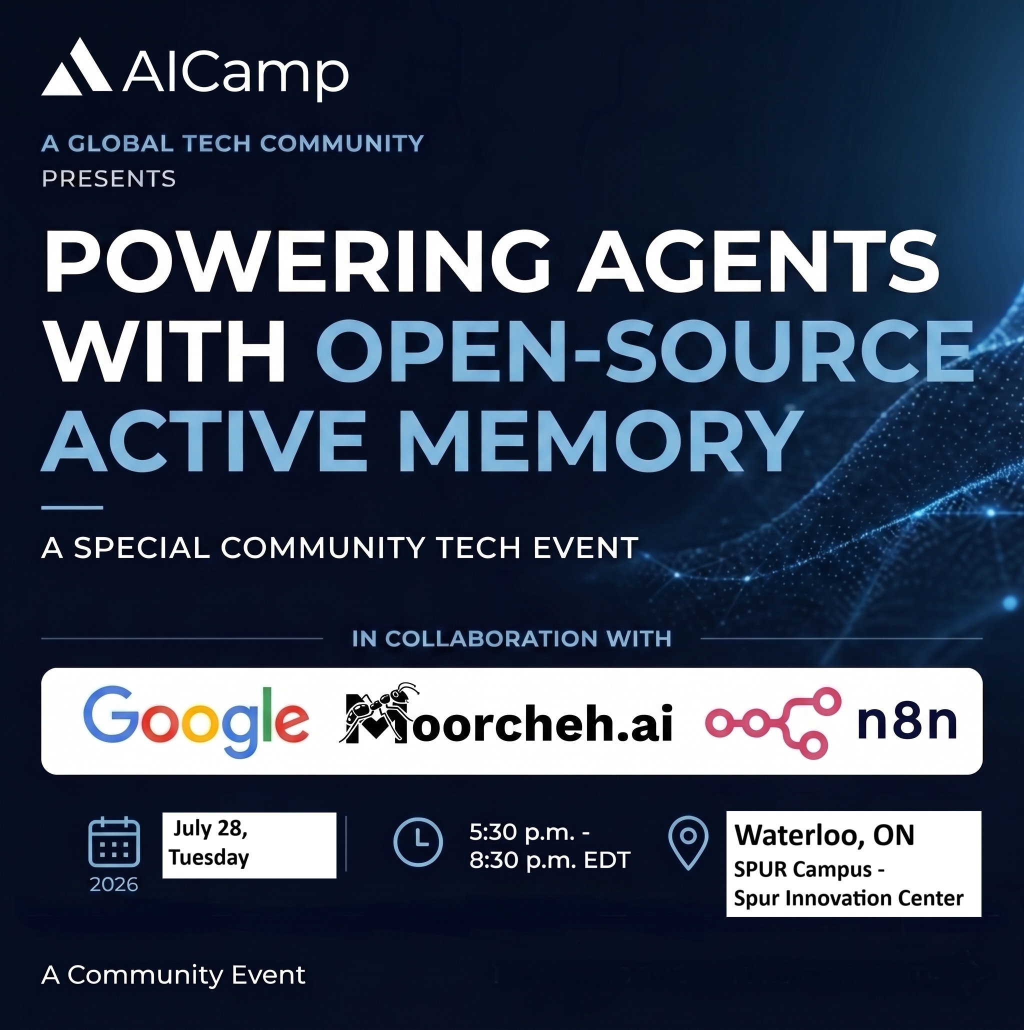 AI Meetup (Waterloo): Building Multi-Agent Customer Support Workflows with n8n and Open-Source Active Memory, Memanto
