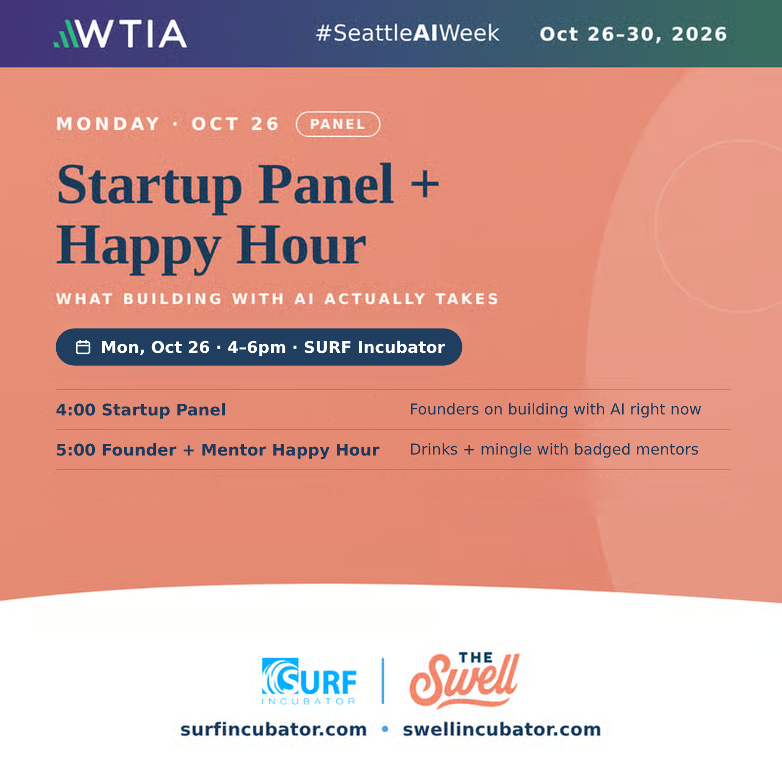 Startup Panel & Founder + Mentor Happy Hour @Seattle AI Week event image