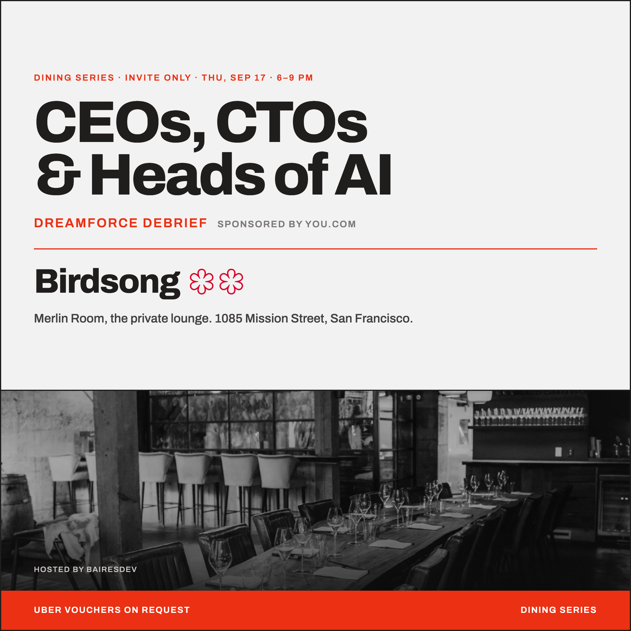 Tech Leaders Fine Dining Series — Dreamforce Debrief at (2 Michelin-starred) Birdsong