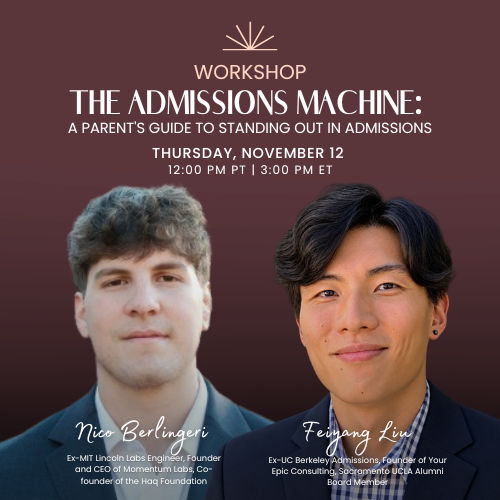 The Admissions Machine: A Parent's Guide to Standing Out in Admissions flier, 