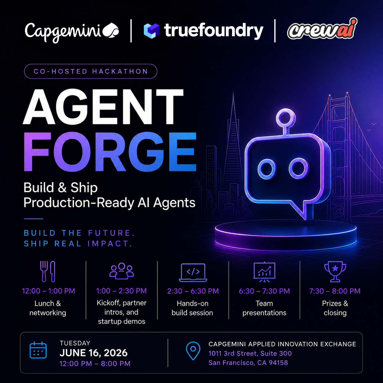 Cover art for #AgentForge: Build & Ship Production-Ready AI Agents — San Francisco, CA