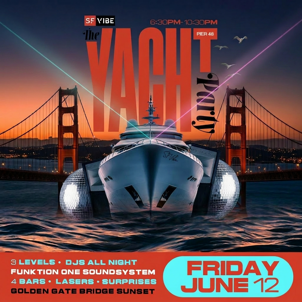 Cover art for #SFVibe presents: The Yacht Party. June 12th. JK x Amitt and Friends — Pier 48 Ferry Dock