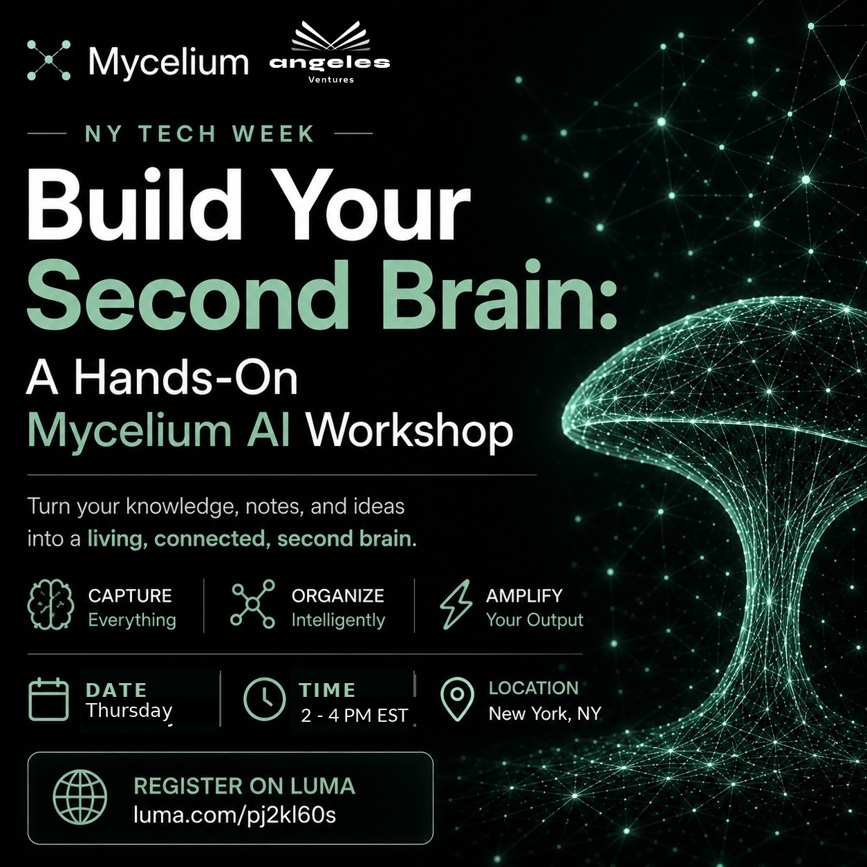 Cover art for #Build Your Second Brain: A Hands-On Mycelium AI, Awana.io & Angeles Ventures Workshop #NYTW — New York, NY