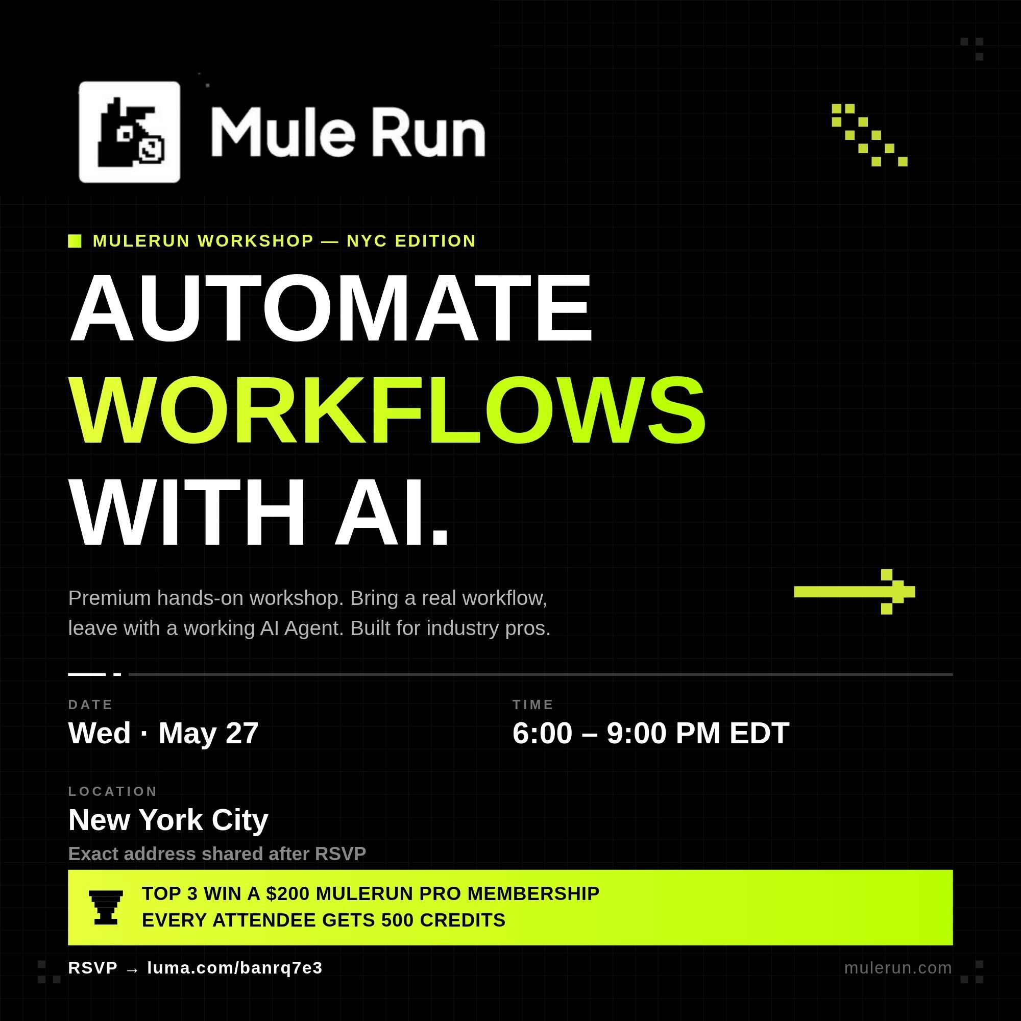 Cover art for #Automate Your Workflows with AI | MuleRun Workshop in NYC — New York, NY