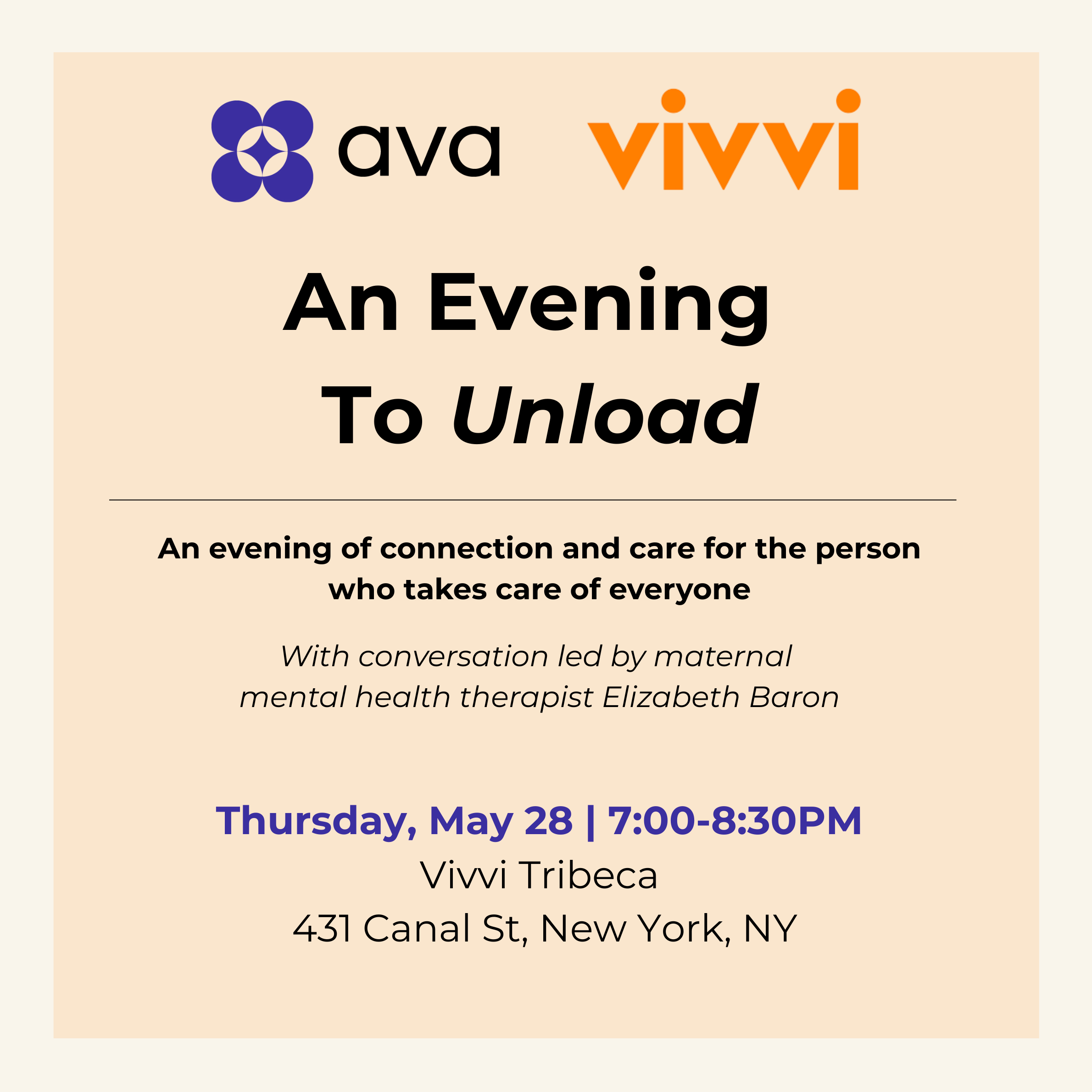 Cover art for #An Evening to Unload: Hosted by AVA & Vivvi — Vivvi Tribeca | Child Care and Early Learning