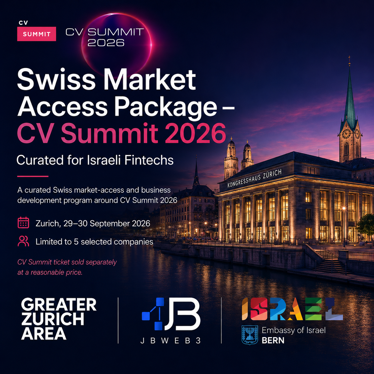Israel Fintech Visit to Zurich CV Summit 2026: 29th and 30th Sep