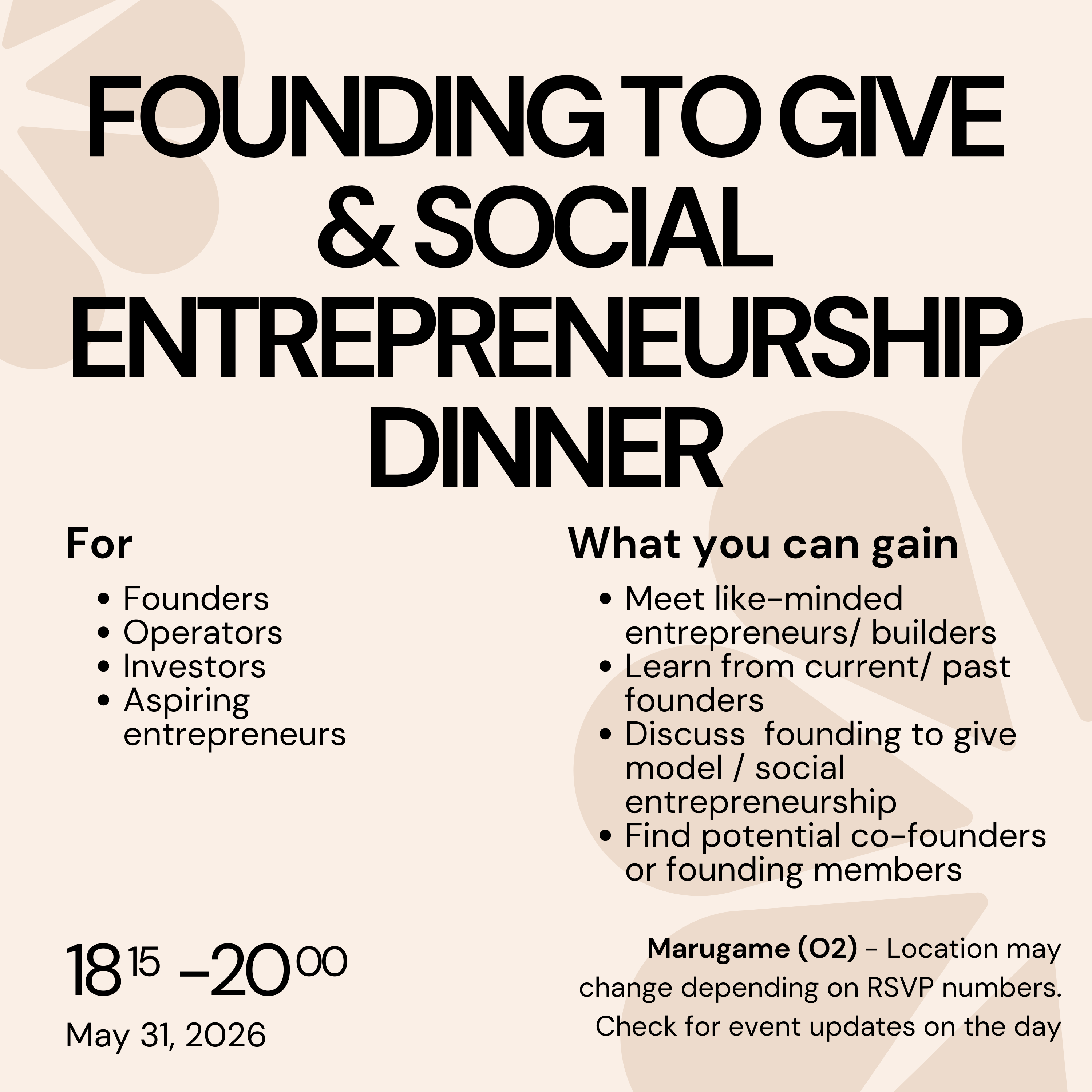 Cover art for #Founding to Give & Social Entrepreneurship Dinner — Marugame (The O2) - Japanese Udon Noodles & Tempura (丸亀製麺)