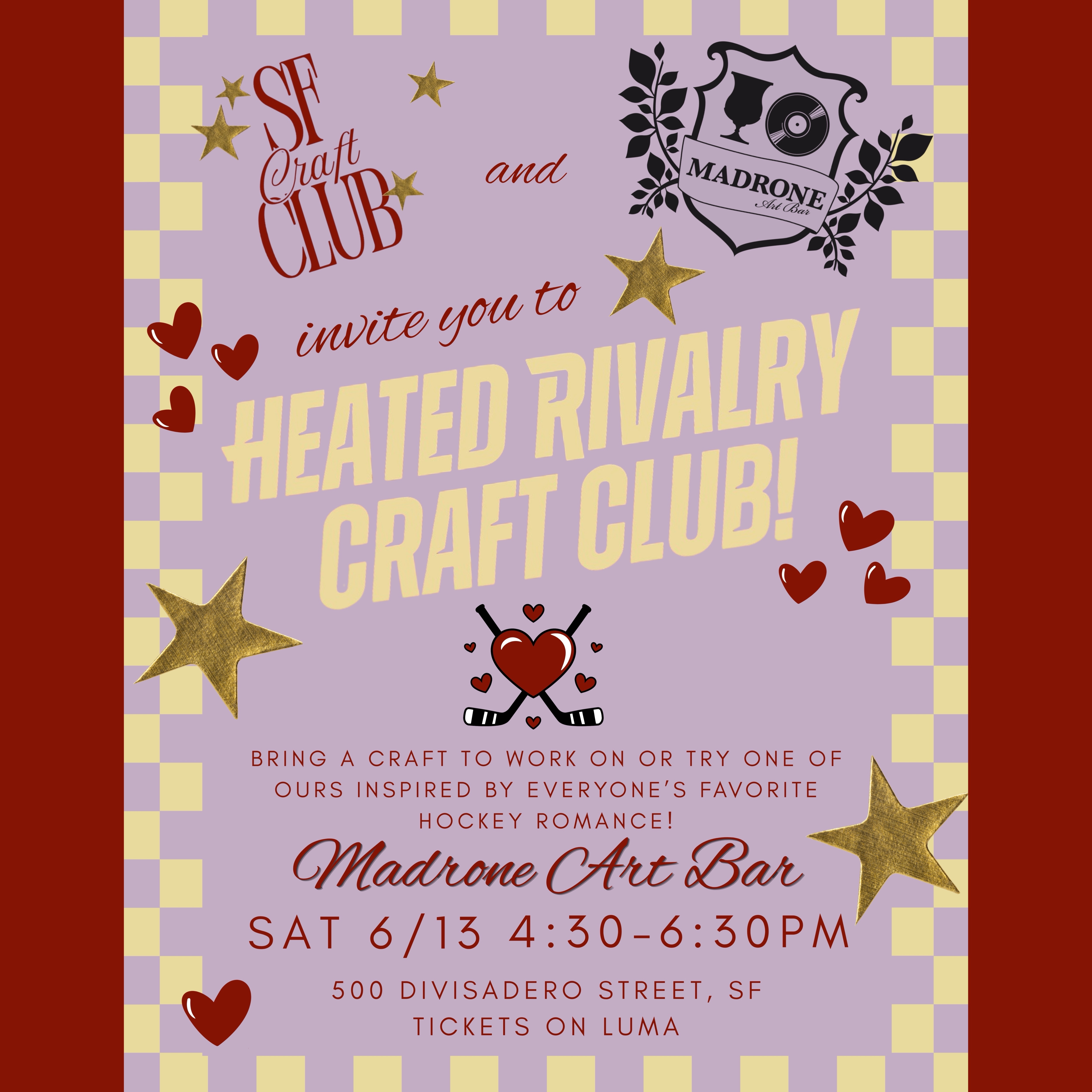 Cover art for #SF Craft Club's Heated Rivalry Craft Club at Madrone! — Madrone Art Bar
