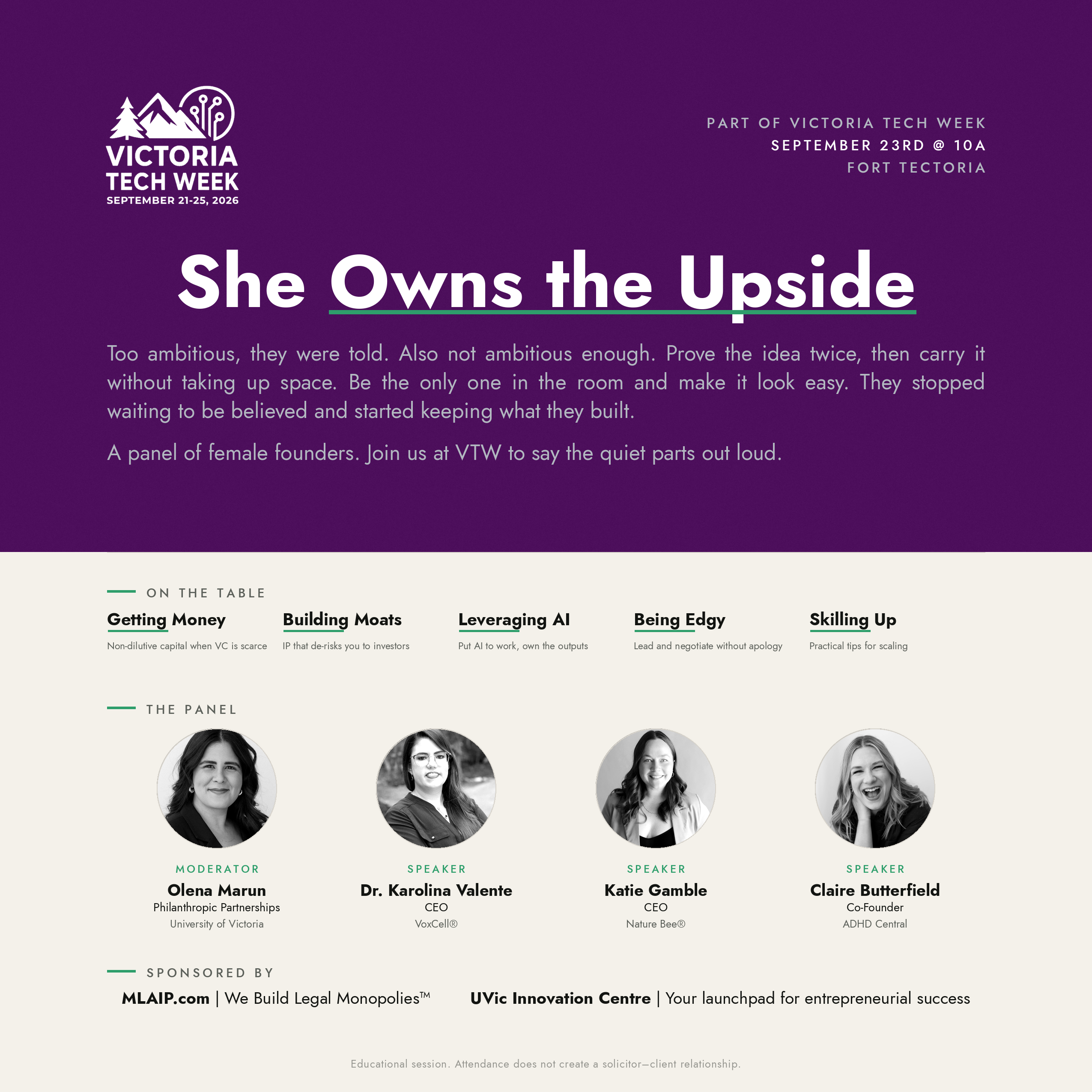 She Owns the Upside: A panel of female founders on funding, defensibility, AI, and nerve — part of VTW
