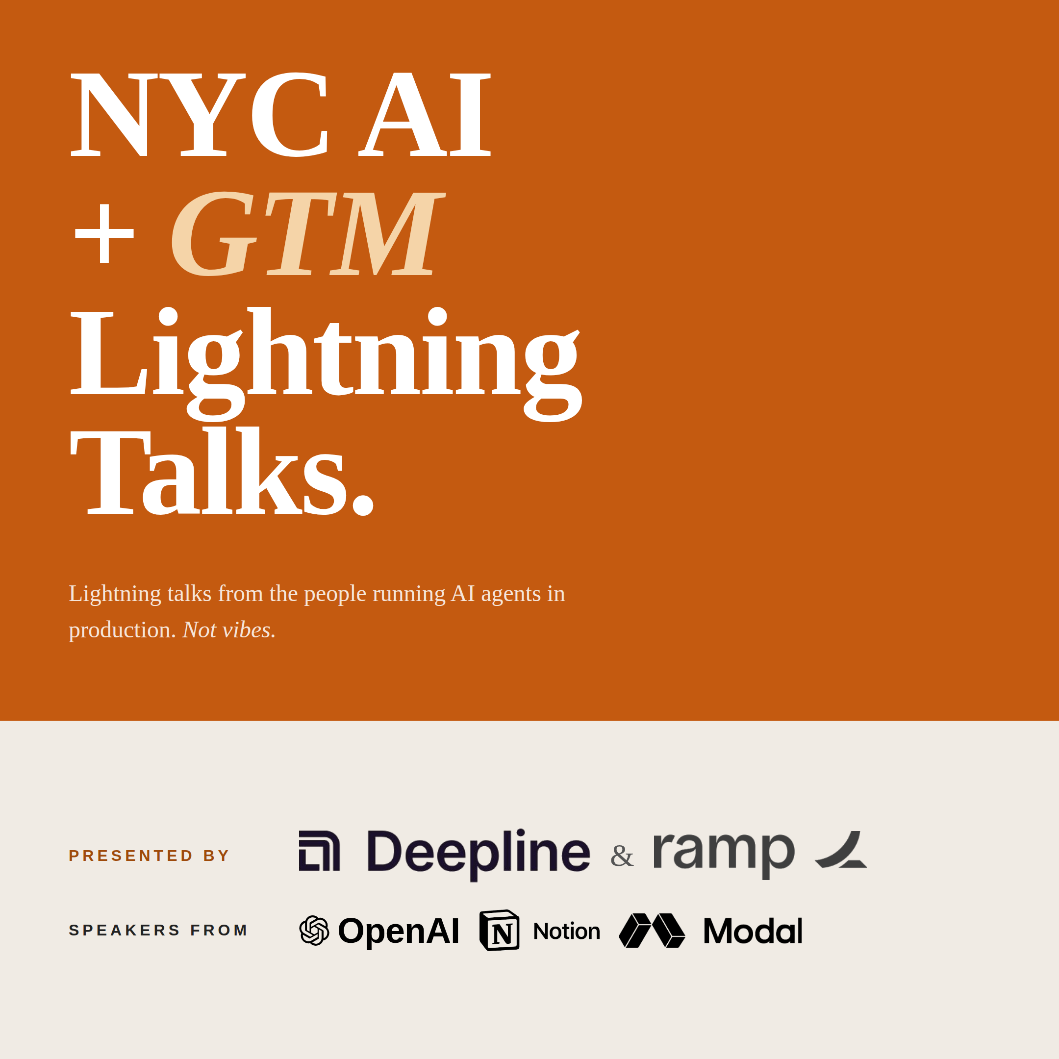 GTM Eng NYC: Coding Agents + GTM Lightning Talks leaders from Deepline, OpenAI, Ramp, Notion & Modal