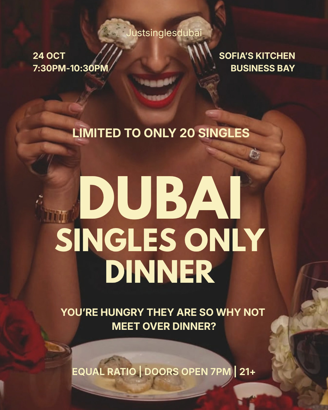 SINGLES ONLY DINNER | SOFIA'S KITCHEN BUSINESS BAY — Just Singles Dubai event