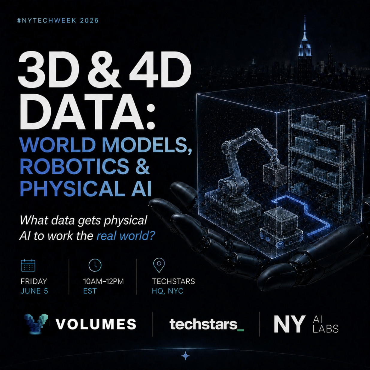 Cover art for #3D & 4D Data: World Models, Robotics & Physical AI #NYTechWeek — New York, NY
