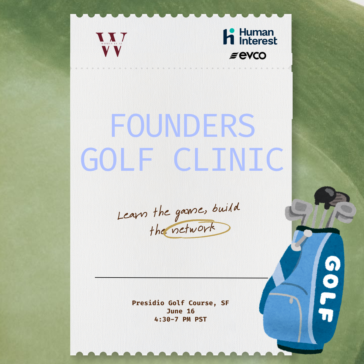 Cover art for #Women in AI | Founders Golf Clinic with Human Interest & EVCO Insurance — San Francisco, CA