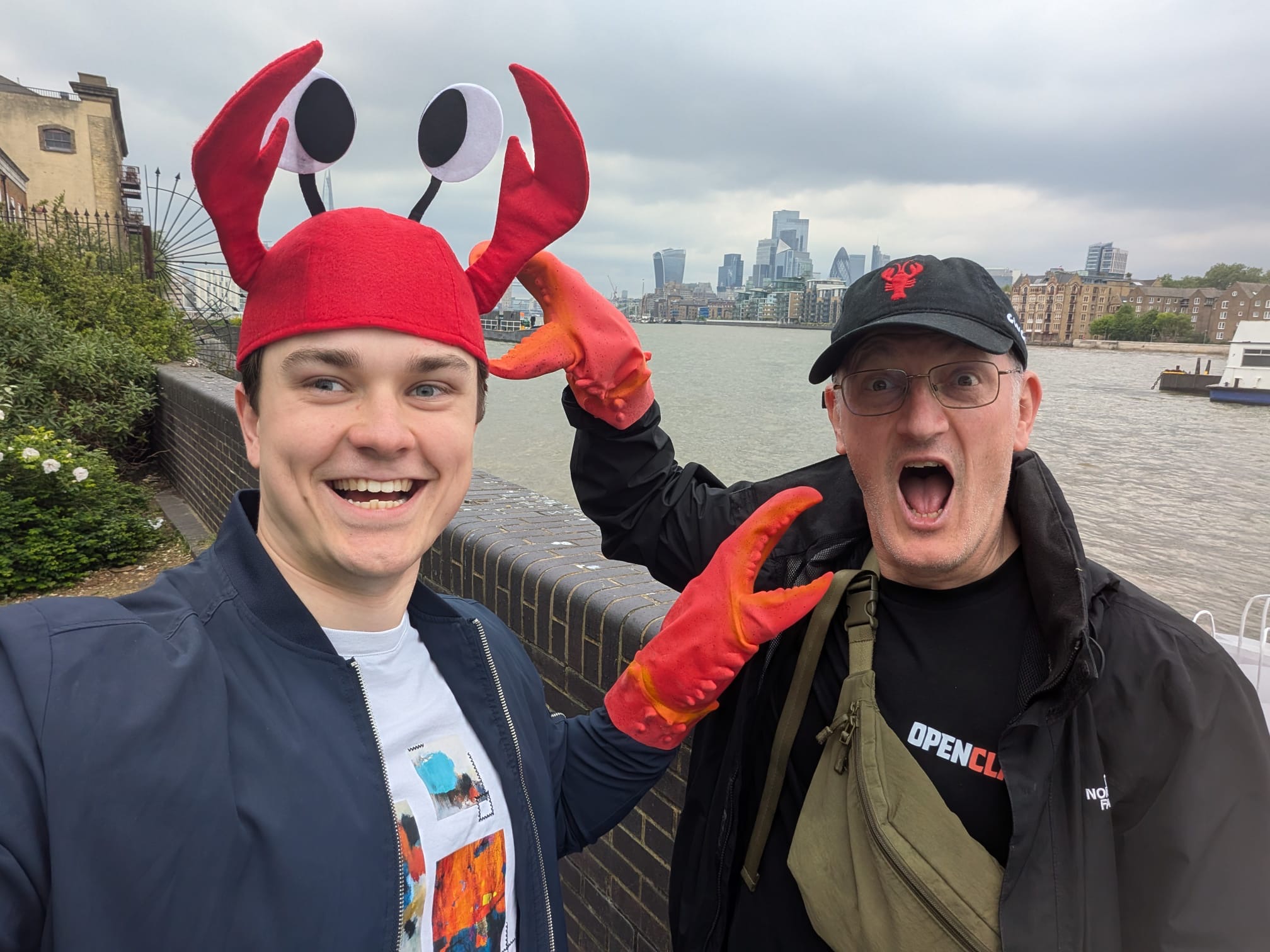 From ClawSocial #1 at Bermondsey Beach, 4 May 2026 — Canary Wharf in the background