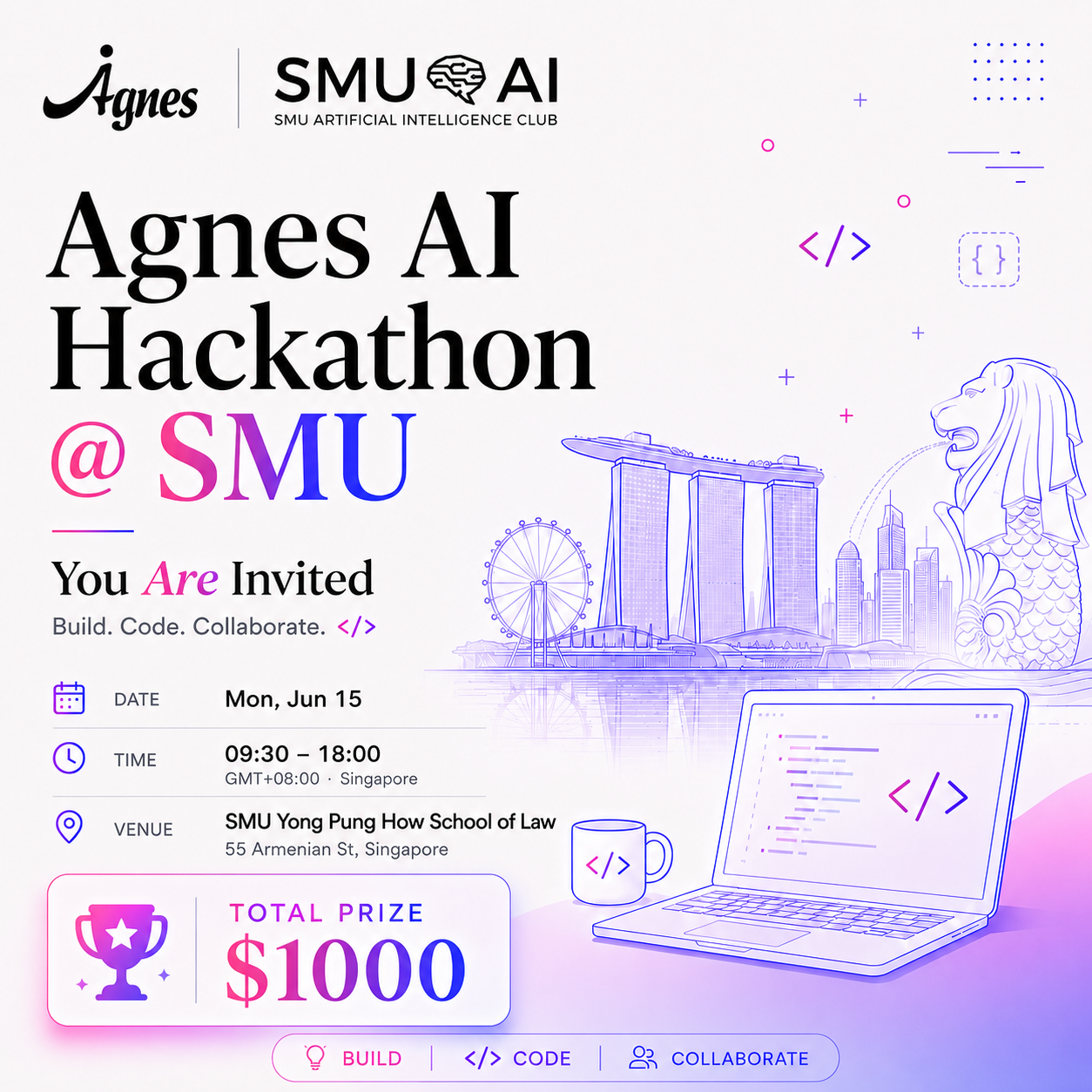 Cover art for #Agnes AI Hackathon @ SMU — Singapore