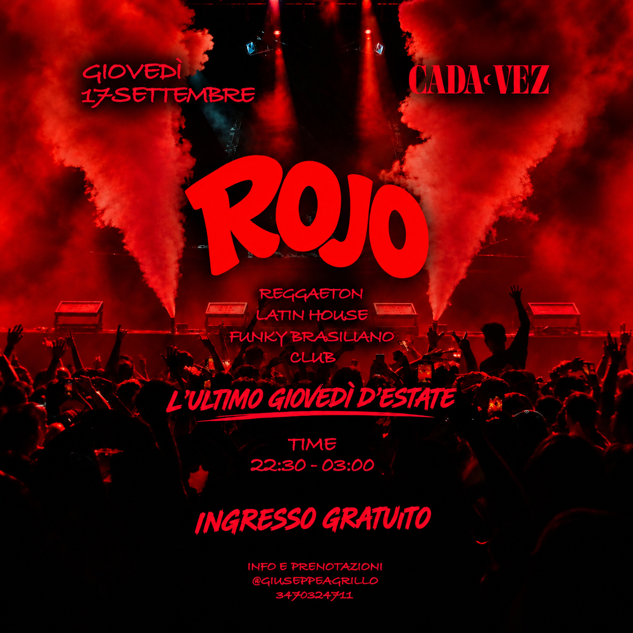 🇪🇸🇦🇷Oggi Ultimo Giovedì Reggaeton al Cadavez Free Entry DJ Set ROJO 🌴