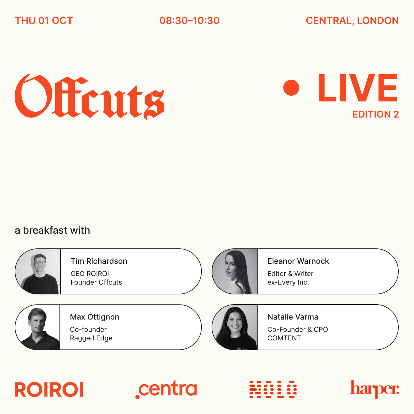 Offcuts Live - a breakfast with Tim Richardson, Eleanor Warnock, Max Ottignon & Natalie Varma